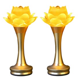 Omeet 1Pair - LED Glazed Lotus Buddhist Lamp, Light offering Before Buddha, USB Rechargeable Lotus Light, Temple Decoration & Faith Supplies - 8 inches