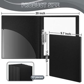 Teling 12 Pack Punchless Clamp Binder Folder 8.5 x 11 Inch Ringless Binder Holds with Pocket, Flexible Metal Clip and Poly Covers, 100 Letter Size Pages, for Work, School(Black)