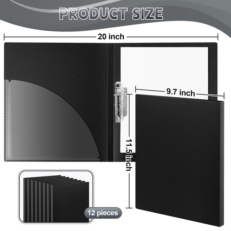 Teling 12 Pack Punchless Clamp Binder Folders, Black