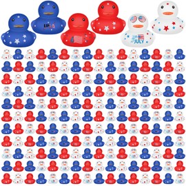 Lenwen 100 Pcs Patriotic Rubber Ducks Bulk 1.96 Inch 4th of July Float Rubber Ducks Independence Day Small Shower Star Ducky for Memorial Day Birthday Gift Baby Shower Pool Party
