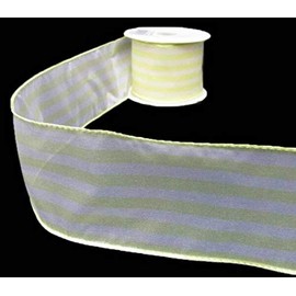 MIABE Ribbons Supplies for 10 Yards Pastel Yellow White Stripe Stripes Sheer Wired Ribbon 2 1/2" W for Gift Wrap, Holiday Decor, Garland, Gifts, Wrapping, Wreath, Gift Bow,Craft Projects.