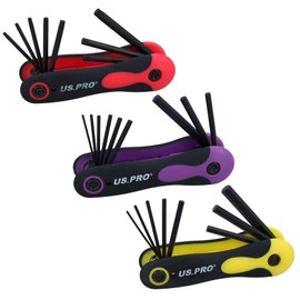 AB Tools 3pc Folding Allen Hex Star Torx Key Wrench Set Metric + Imperial 27 Sizes Pocket