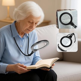 5X Hands Free Magnifying Glass with Light for Close Work, Rechargeable Neck Magnifier with Flexible Gooseneck for Reading, Sewing, Crafts, Welding, Ideal for Low Vision Seniors