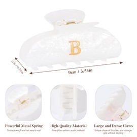 HAIMEIKANG Acrylic Letter Hair Clips For Women - White Hair Claw Clips for Bridal Monogram Hair Claw Alphabet Hair Clip,Large Claw Clip for Thick Hair
