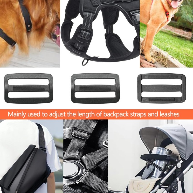 Hocansen 50PCS Plastic Black Tri-Glide Slider Adjust Buckles 38mm Slide