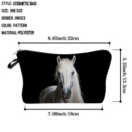 Livel lhood White Horse Makeup Bag Cute Small Organizer Zipper Pouch White Horse Cosmetic Bag Birthday Present for Horse Lovers Women Friends, hzz17139, White Horse Printed Cosmetic Bag With a Metal