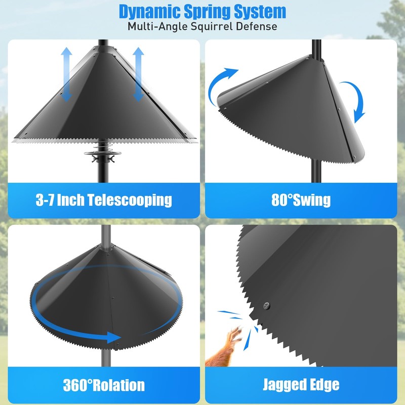 Squirrel Baffle for Bird Feeder Pole - Dynamic Steel Spring-Loaded