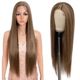 Style Icon 32-Inch Long Straight Wig Mid-Part Lace Front Silky Smooth Synthetic Blonde Wig
