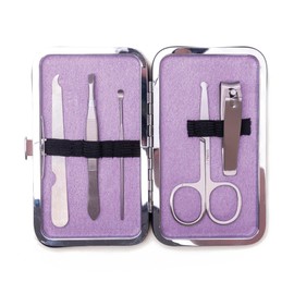 Cait & Co Luxe Purple Portable 7-Piece Manicure Set for Women Travel Nail Grooming Kit with Stainless Steel Clippers, File, & Tools in Chic Designer Case