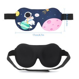 CHEERYMAGIC CHEERYMAGIC Kids Sleeping Mask, Kids Eye Masks, 3D Sleep Masks with Adjustable Strap, Space Cartoon Pattern Print Eye Covers Blindfold for Sleeping Night Travel Nap Train Flight A9LTTKYZ (B)
