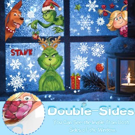 6 Sheet Christmas Window Stickers, Double Side Printed Christmas Window Stickers Decorations, Colorful Xmas Window Decor for Home School Office Decoration Christmas Holiday Supplies