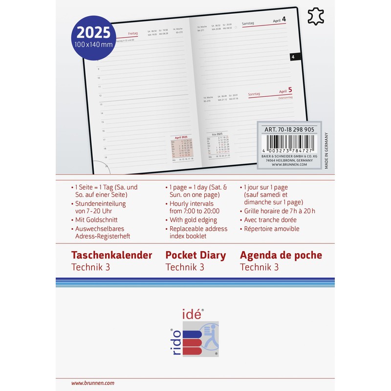rido/idé Pocket Diary Model Technik III (2025), 1 Page =