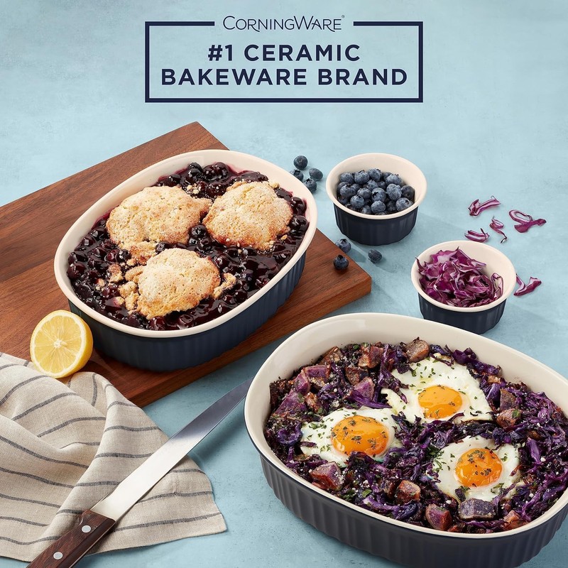 CorningWare Ceramic Bakeware Set with Lids Chip and Crack Resistant
