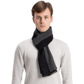 Koeie Men Winter Cashmere Scarf Thick Warm Wool Men's Scarves For Autumn Winter (Black & Grey)