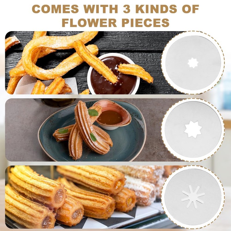 Churro Maker Kit,Hollow Churro Machine,with 3 Disc, Piping Bag, Cleaning