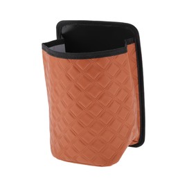 HOPESPANNER Universal 6.7" Length 4.3" Width 9.8" Height Car Trash Can Hanging Trash Bin Faux Leather 1 Pc with Lanyard Brown