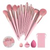 13 Piezas Brochas Maquillaje Y 3 Esponja Para Maquillaje Rosa