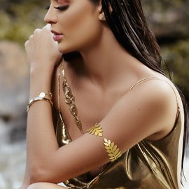 RechicGu Adjustable Open Cuff Upper Arm Cuff with Art Deco Laurel Leaf Branch Bangle Bracelet for Belly Dance and Arm Decoration,Roman and Greek Inspired Armband