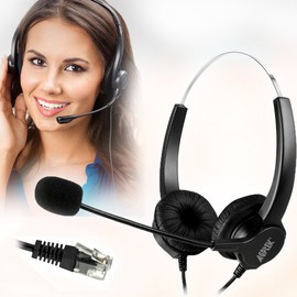 AGPtEK Handfree* Call Center Headset with Noise Cancelling Mic for Phones Professional Headset (4 Pin RJ9 Binaural)