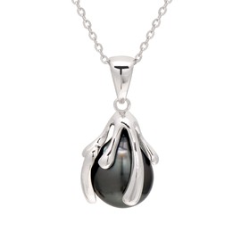 Semi Baroque Tahitian Black Pearl Pendant Artistic Dripping Sterling Silver Necklace for Women
