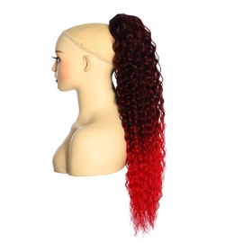 BALINGHAIR Deep Wave Ponytail Extension for Women 12 Inch Black to Red Curly Wavy Ponytail Hair Extensions Drawstring with Clips Short Synthetic Hairpiece for Daily and Party