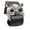 Accents Kingdom Silver Color Crystal Owl Leather Cuff Bracelet with