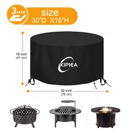 Kipiea Fire Pit Covers Round Outdoor Waterproof Fire Bowl Cover for 20-30 inch Round Firepit, Anti UV No Fading - Black (30"D x 16" H)