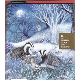 Charity Christmas Cards Pack of 5 - Age UK, Marie Curie, BHF, Mind - Artistic Festive Design - Badgers in the Snow - Made in the UK - Eco Friendly