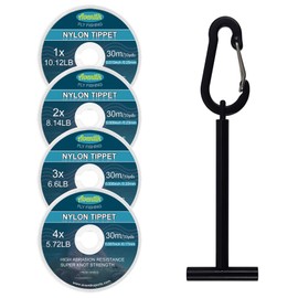 4pc-Aventik Fly Fishing Tippet Fresh Baked Leader Fly Line Tippet Holder Invisible Fly Fishing Bass Fishing Carp Saltwater Line (30m Fly Tippet, 1X+2X+3X+4X+Tippet Holder)