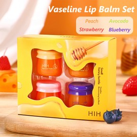Lip Balm Set, Moisturizing Lip Balm Multipack Fruity Flavoured Chapstick, Honey Bottel Shape Hydrating Lip Mask - Peach, Blueberry, Strawberry, Avocado Lip Balms For Moisturize Anti-Cracking