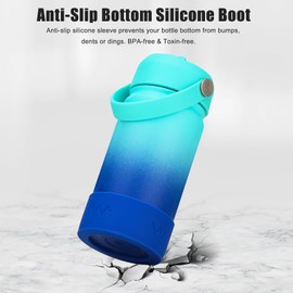 WEREWOLVES Kids Water Bottle with Straw Lid, Shoulder Strap and Boot - Insulated Stainless Steel, Reusable Leakproof Metal Water Bottles for School Boys Girls (Ocean, 14 oz)