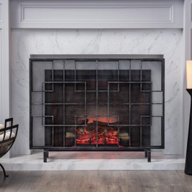 Christopher Knight Home Dorothy Modern Single Panel Iron Firescreen, Black Silver Finish