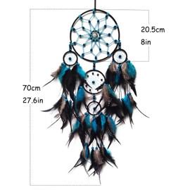 Donko Large Dream Catcher Wall Decor Blue and Black Dream Catchers with Tree of Life Pendant Bead Handmade Feather Dreamcatcher Wall Hanging Ornament Art Craft for Bedroom Living Room Home Decor