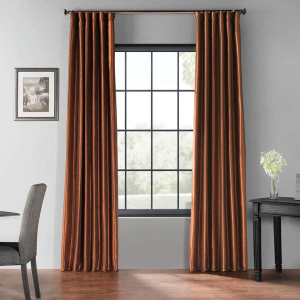 HPD Half Price Drapes Faux Silk Blackout Curtains 84 inches Long for Bedroom & Living Room Vintage Textured Blackout Curtain (1 Panel), 50W x 84L, Copper Kettle