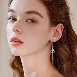 Clearine Silver Tassel Earrings Cubic Zirconia Leaf Drop 3 Chain Dangle Earrings for Women Girls