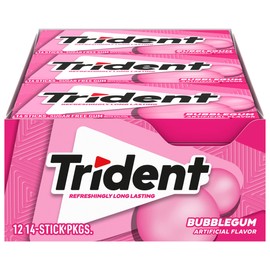 Trident Bubblegum Sugar-Free Chewing Gum, 12 Packs of 14 Pieces (168 Total Pieces)