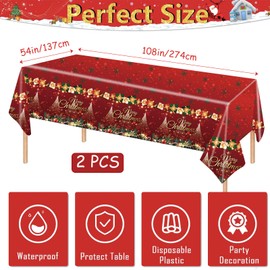 2Pcs Christmas Party Table Cover Table Cloth,137*274cm Christmas Table Decorations Plastic Waterproof Rectangular Tablecover Xmas Tablecloth for Christmas Evening Holiday Party Table Decorations