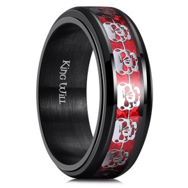 King Will Spinner Ring for Men Red Skull Rings Black Plated Stainless Steel Wedding Ring 8mm Width Mens Jewelry Size 7-14 12