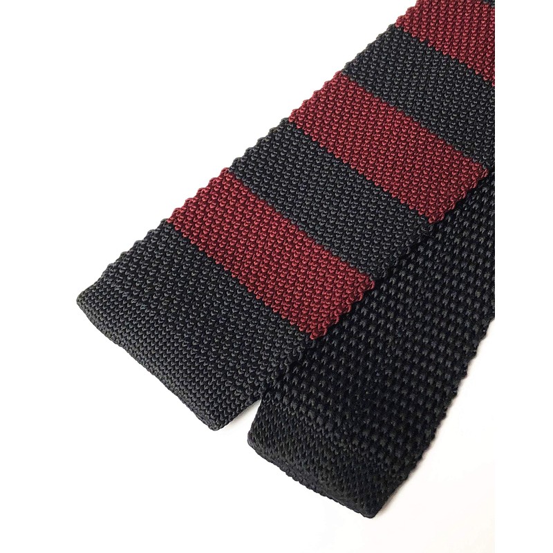 Men Novelty Wide Stripe Burgundy Red Black Fashion Knit Tie