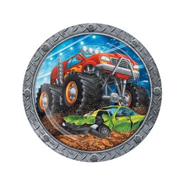 Fun Express Monster Truck Party Paper Dinner Plates - Disposable Dessert Plates for Racing Car Birthday Party Favors - Monster Trucks Party Supplies Plates for Boys Party Decorations - 8 Pieces