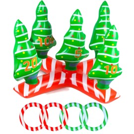 Christmas Party Ring Toss Game for Kids Adults,Inflatable Xmas Tree Ring Toss Game with 4 Rings,Fun Christmas Games for Families School Office Indoor Outdoor Game,New Year