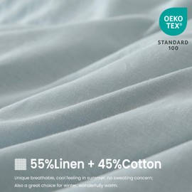 FALUCA French Linen Duvet Cover Set 3-Piece Queen (88"x92") - Soft & Comfortable Linen-Cotton Blend, Breathable Farmhouse Bedding for All Seasons& Luxury Home Decor, Dusty Blue