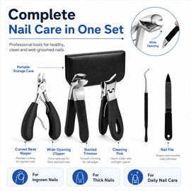 5-Piece Ingrown Toenail Tool Kit for Thick Nails – Curved Clipper Set with Storage Case for Home & Travel