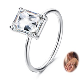 MILACOLATO 925 Silver Cubic Zirconia Engagement Ring for Womens Gold Simulated Eternity Promise Solitaire Wedding Rings Bride White K Rectangular Diamond Rings for Womens Ladies Silver-11