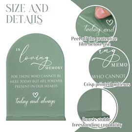 Junkin in Loving Memory Wedding Sign with Stand 5" x 7" Sage Green Acrylic Memorial Table Sign Modern Arch Calligraphy White Lettering Design for Wedding, Reception, Funeral, or Celebration
