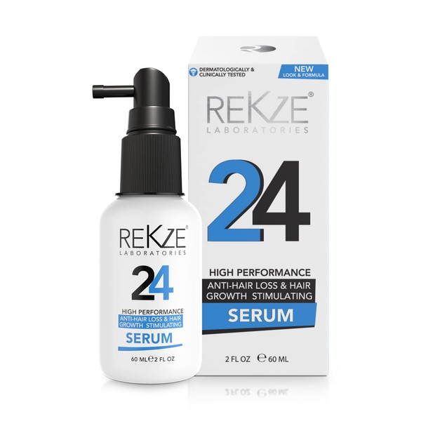 REKZE 24 Serum w/ Unique Premium Clinically Proven Formula for Hair Thickening, Anti-Hair Loss & Thinning, Regrowth Treatment & Strong DHT Blocker For Men & Women, Enriched w/ Procapil, Collagen, Keratin, Astressin-B, Sphinganine, and More