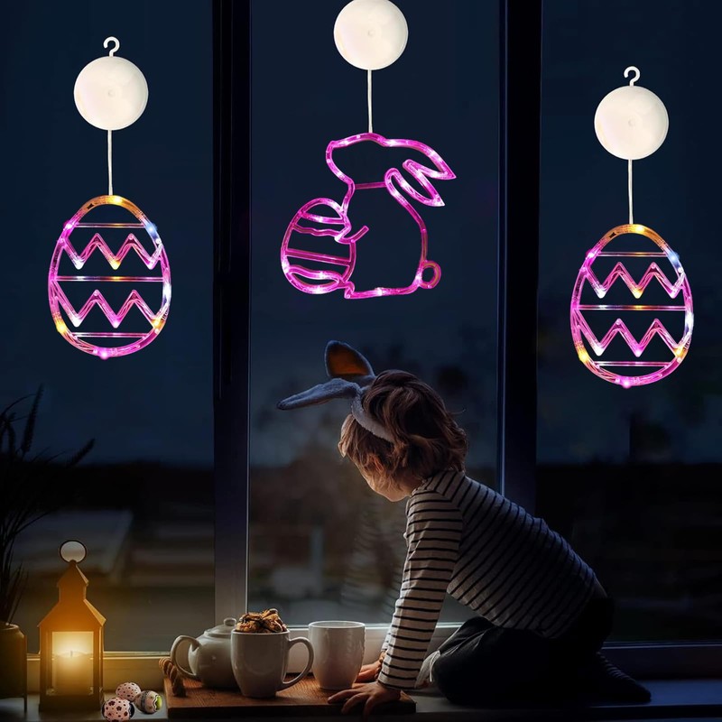ZKFSIE Easter Window Lights Easter Decorations, 2 Pack Easter Bunny
