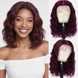 13X6 14inch 99J 230%Density Bob Body Wave Red Burgundy Wig Human Hair Red Bob Wig Human Hair Dark Burgundy Body Wave Bob Lace Front Wigs Pre Plucked With Baby Hair HD Transparent Lace Frontal Wig
