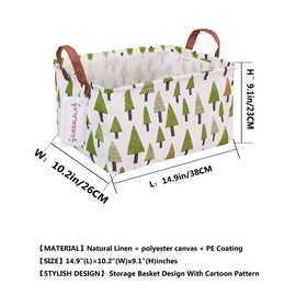 QUEENLALA Rectangular Laundry Hamper/Foldable Nursery Laundry Basket for Organizing/Storage Bin Baskets/Children Toy Office Bedroom/Toy Bin Closet Shelf Baskets（Rec-Green forest）