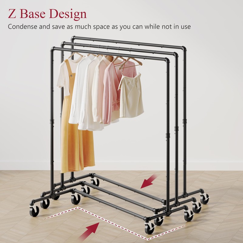 Tajsoon 2 Packs Rolling Clothes Racks for Hanging Clothes Z